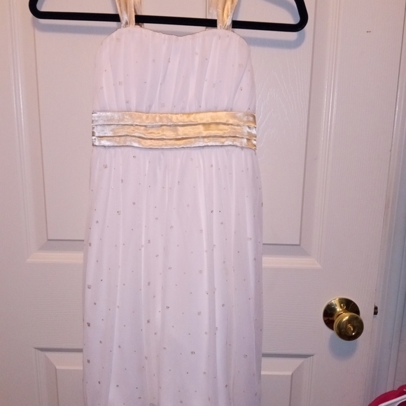 Ivory Lace and Satin Party Dress w/Gold Glitter Dots Girls Size 12 Dillard's - Picture 2 of 2